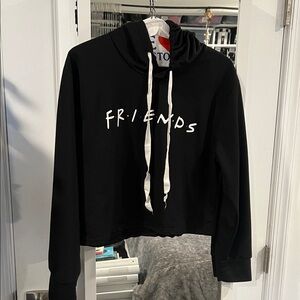 Black 'Friends' Hoodie with White Drawstrings